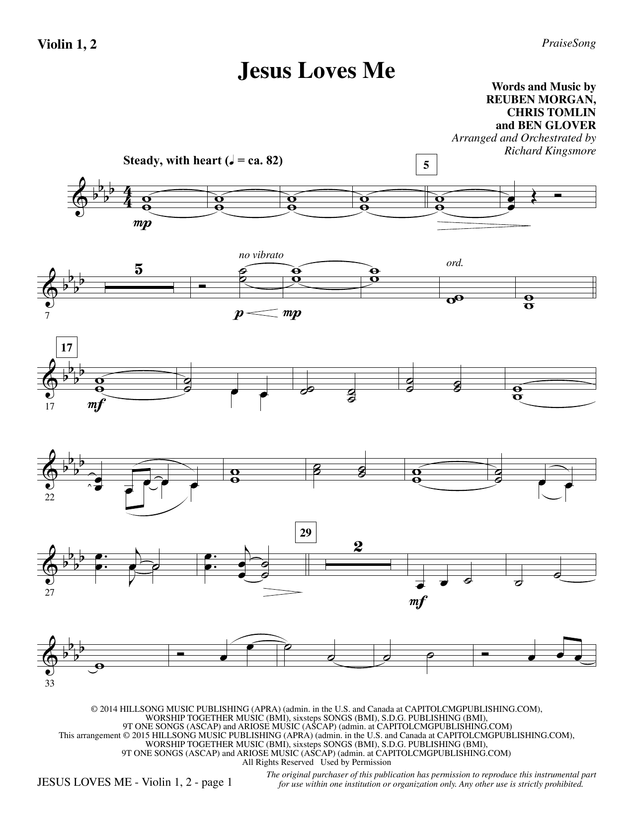 Richard Kingsmore Jesus Loves Me - Violin 1, 2 sheet music notes and chords. Download Printable PDF.