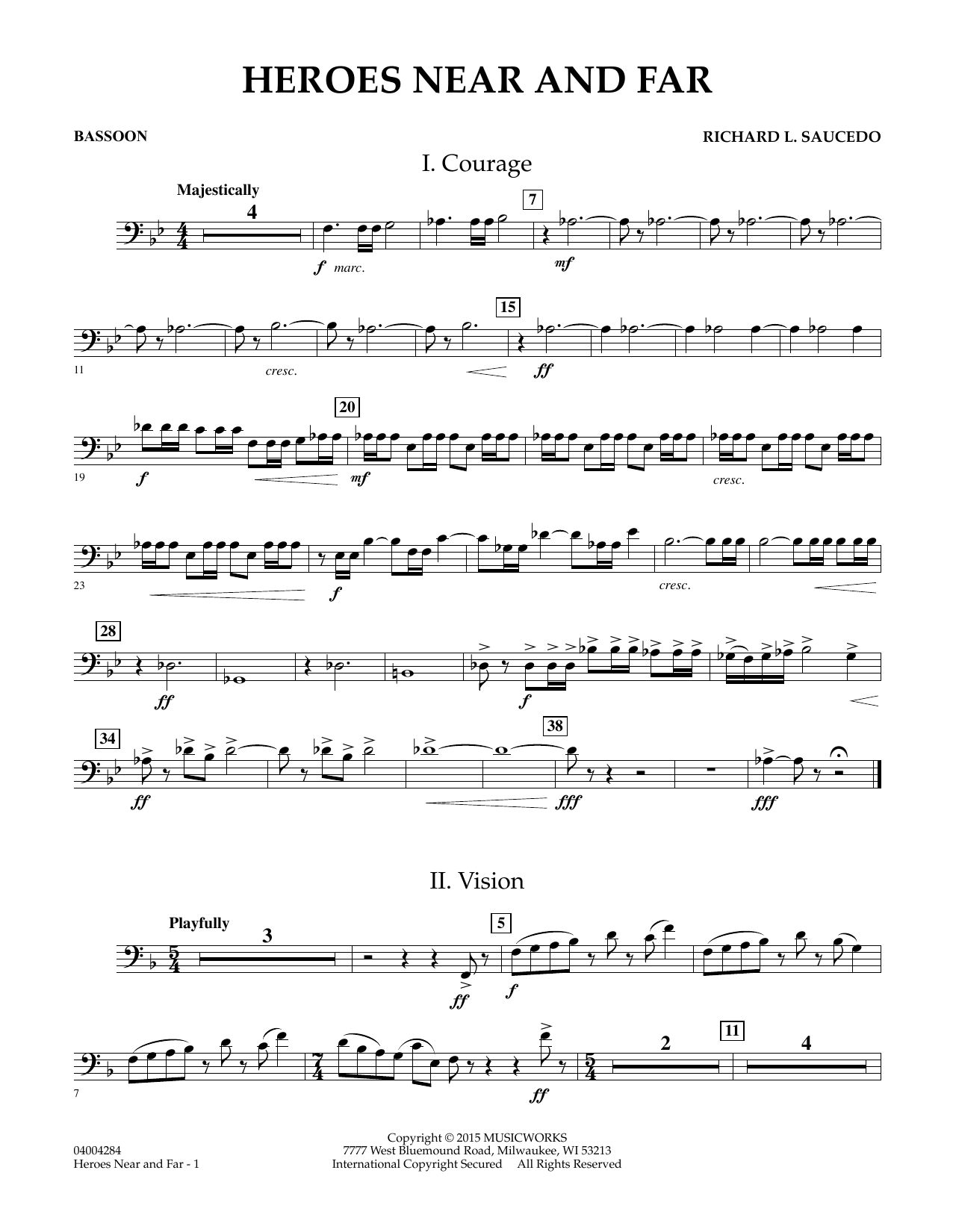 Richard L. Saucedo Heroes Near and Far - Bassoon sheet music notes and chords. Download Printable PDF.