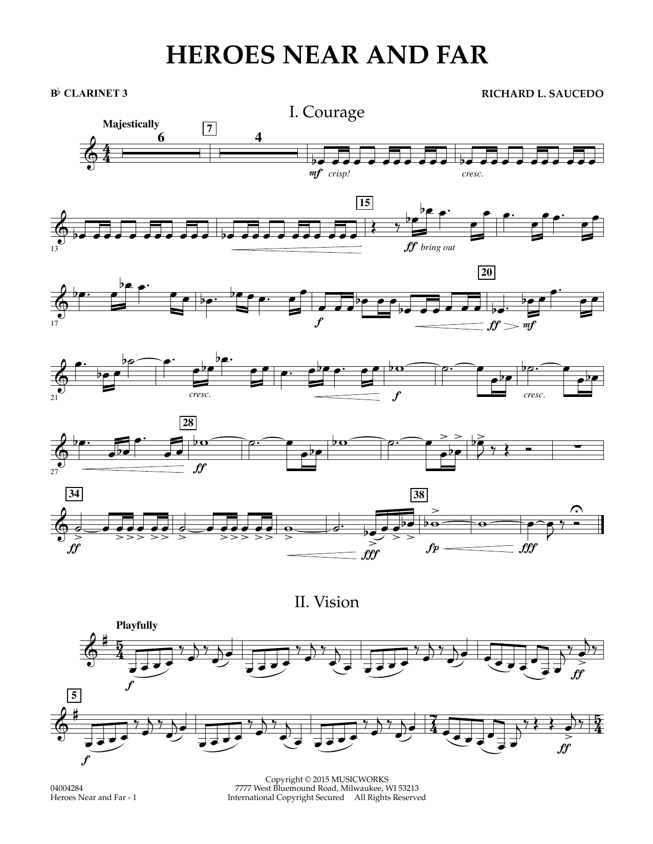 Richard L. Saucedo Heroes Near and Far - Bb Clarinet 3 sheet music notes and chords. Download Printable PDF.