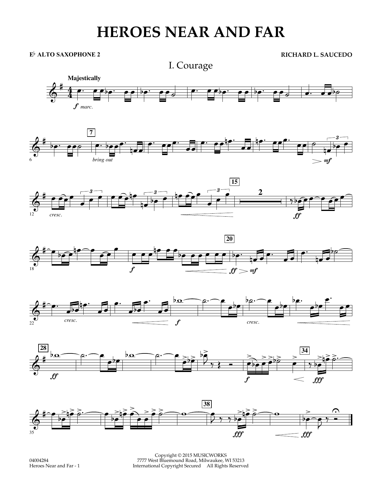 Richard L. Saucedo Heroes Near and Far - Eb Alto Saxophone 2 sheet music notes and chords. Download Printable PDF.