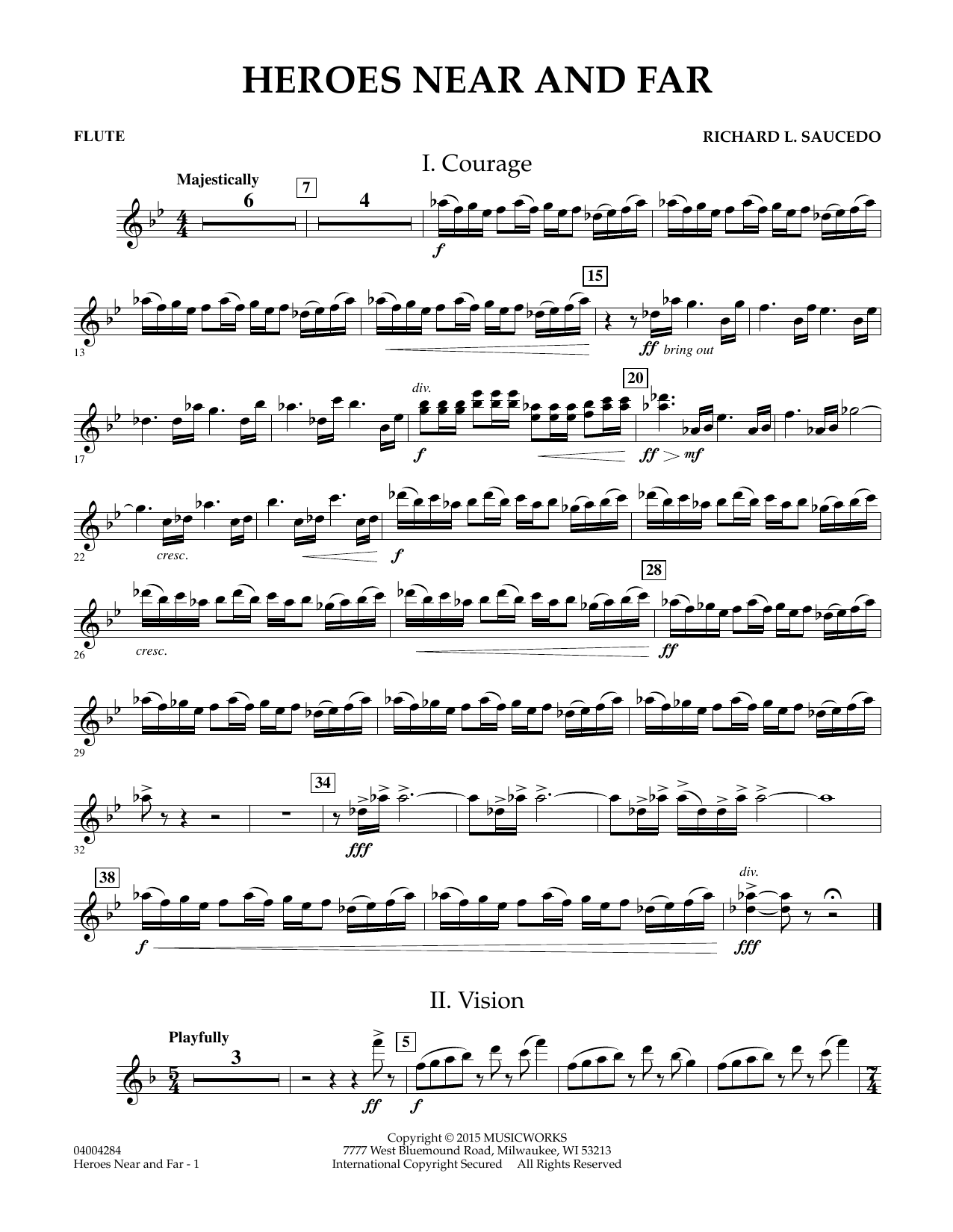 Richard L. Saucedo Heroes Near and Far - Flute sheet music notes and chords. Download Printable PDF.