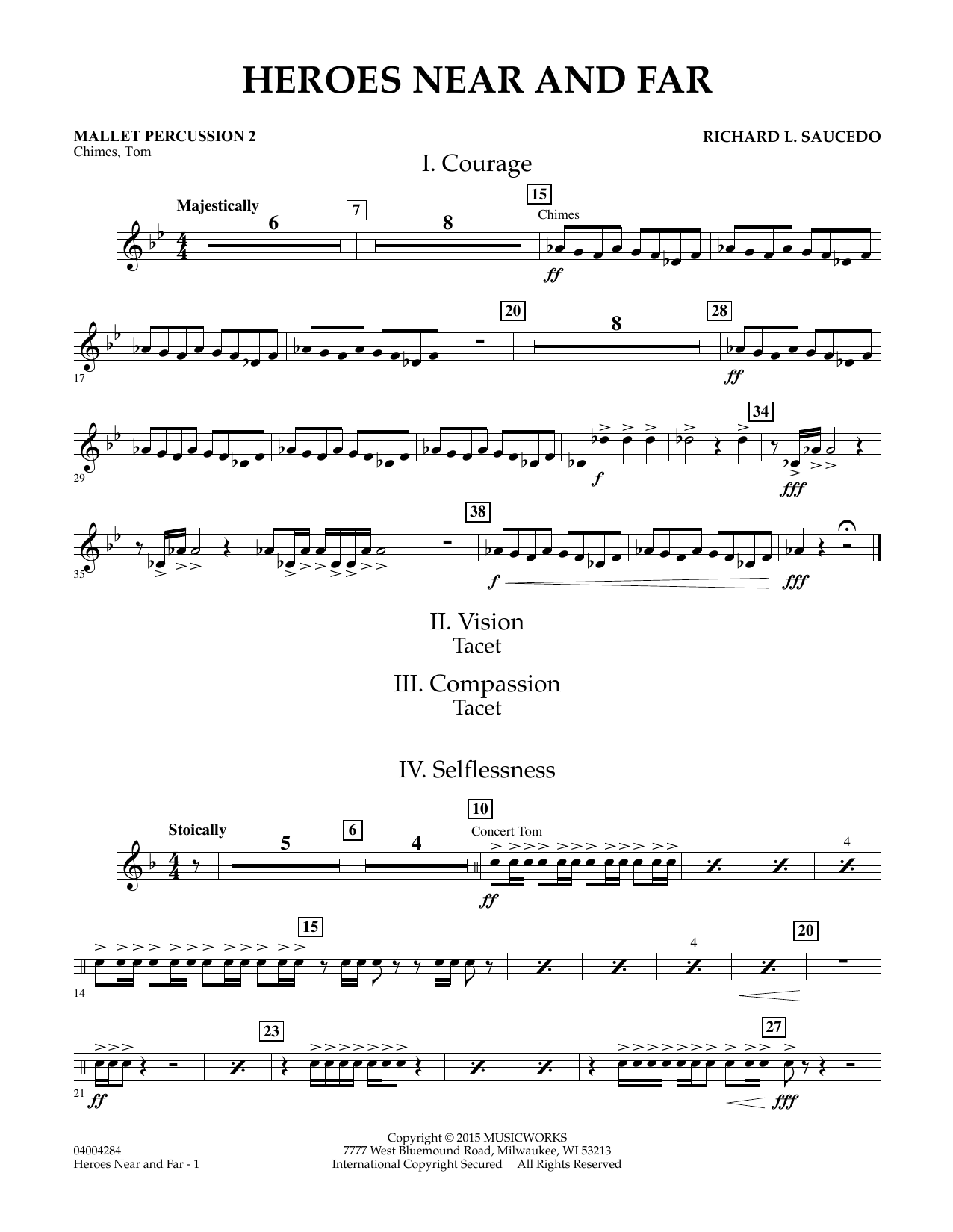 Richard L. Saucedo Heroes Near and Far - Mallet Percussion 2 sheet music notes and chords. Download Printable PDF.