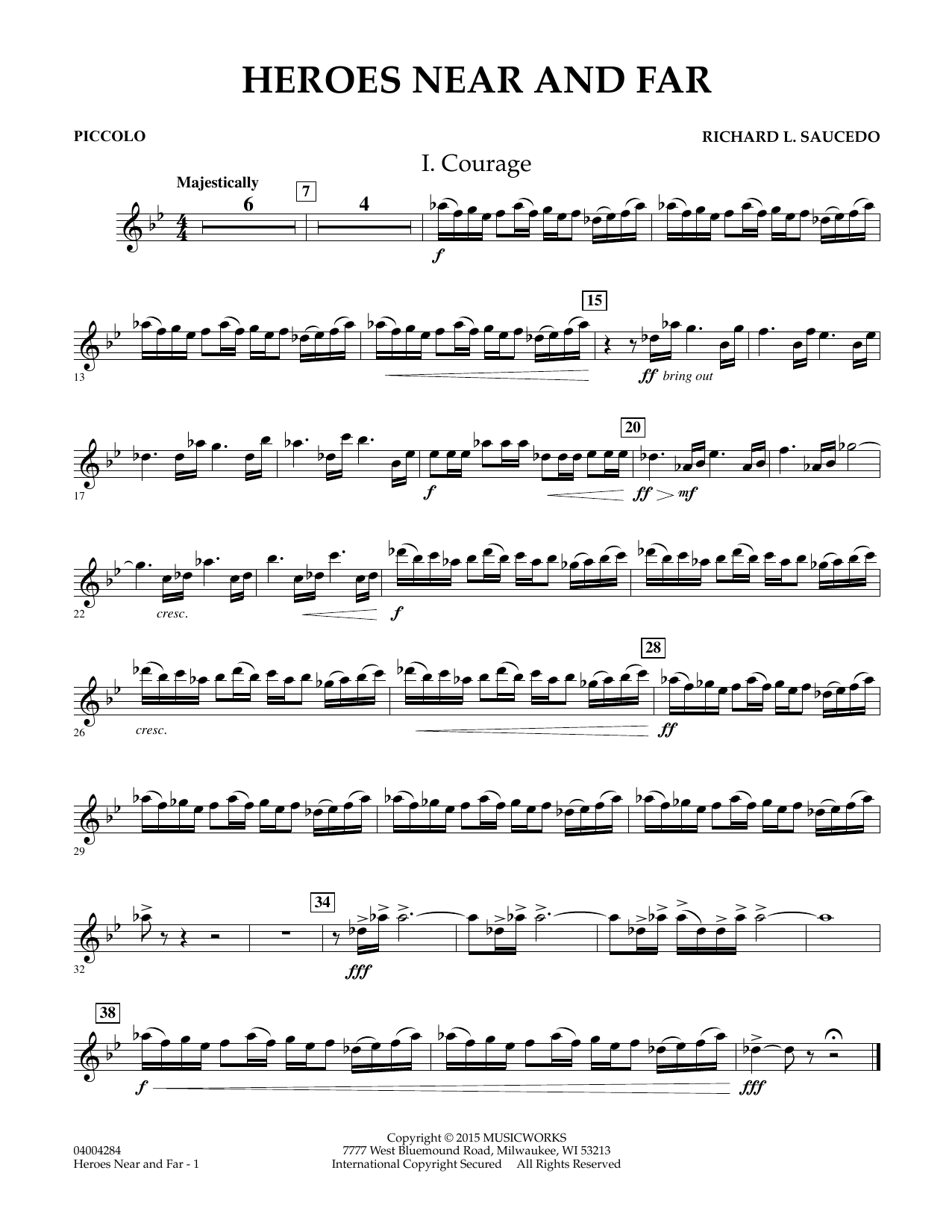 Richard L. Saucedo Heroes Near and Far - Piccolo sheet music notes and chords. Download Printable PDF.