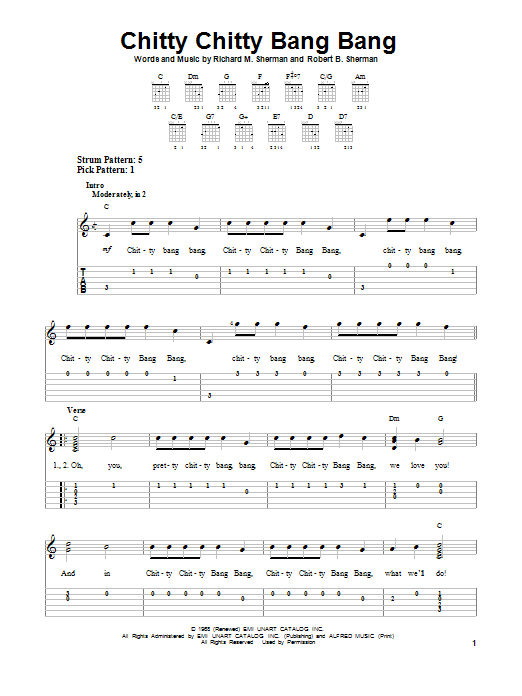 Richard M. Sherman Chitty Chitty Bang Bang sheet music notes and chords arranged for Easy Guitar Tab