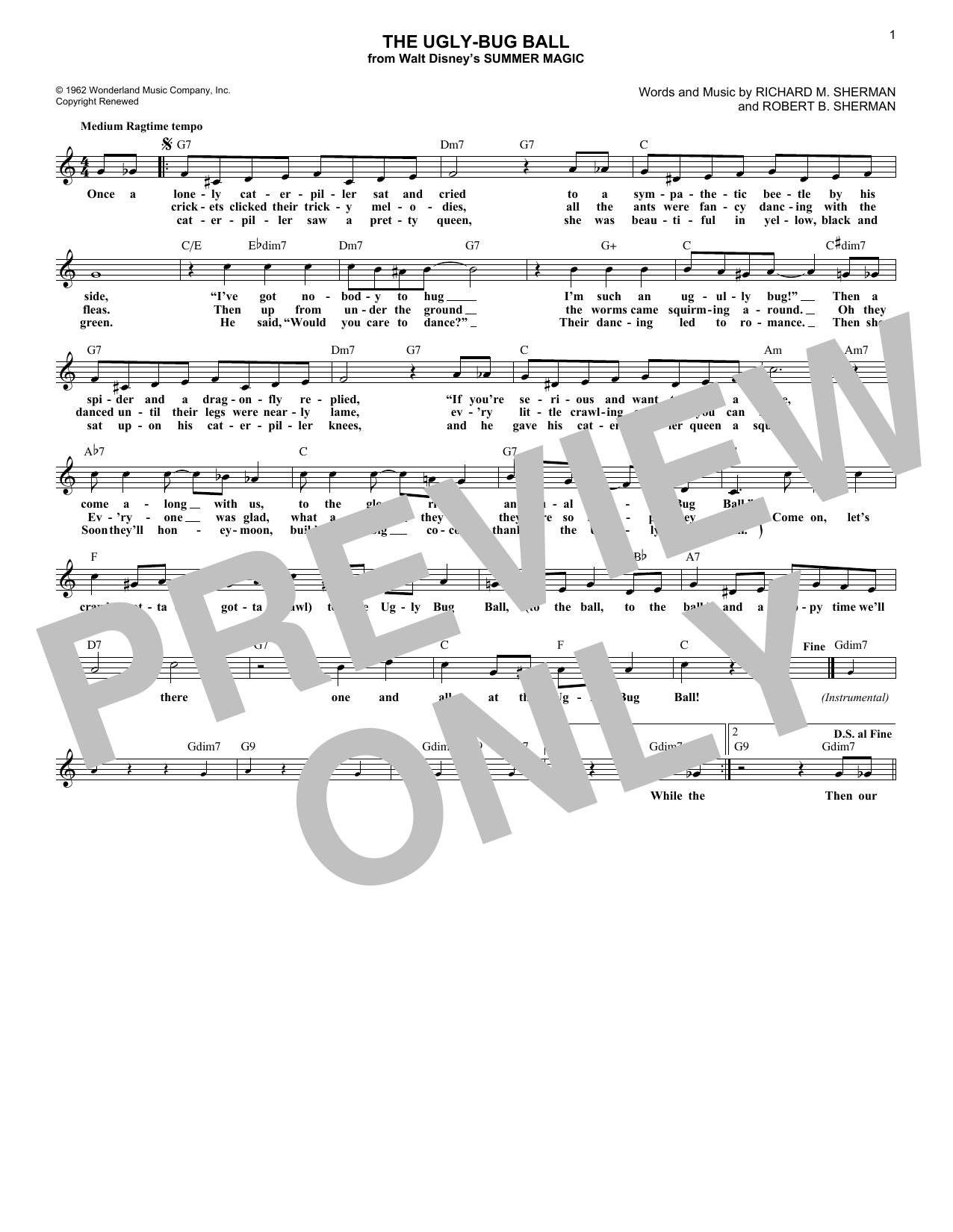 Richard M. Sherman The Ugly-Bug Ball sheet music notes and chords. Download Printable PDF.