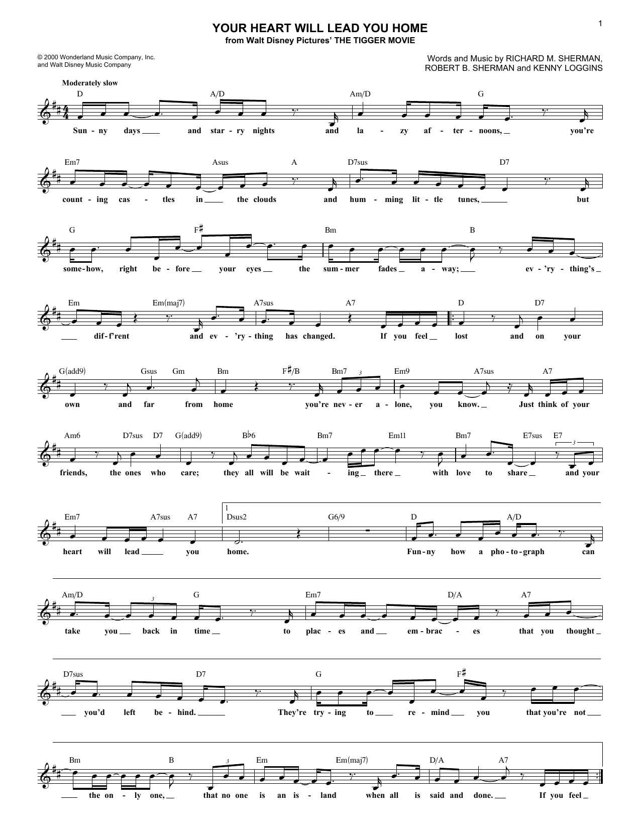Richard M. Sherman Your Heart Will Lead You Home sheet music notes and chords. Download Printable PDF.
