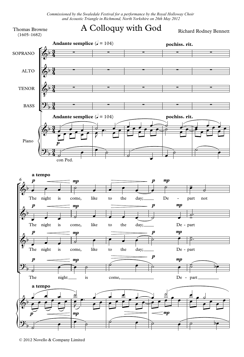 Richard Rodney Bennett A Colloquy With God sheet music notes and chords arranged for SATB Choir