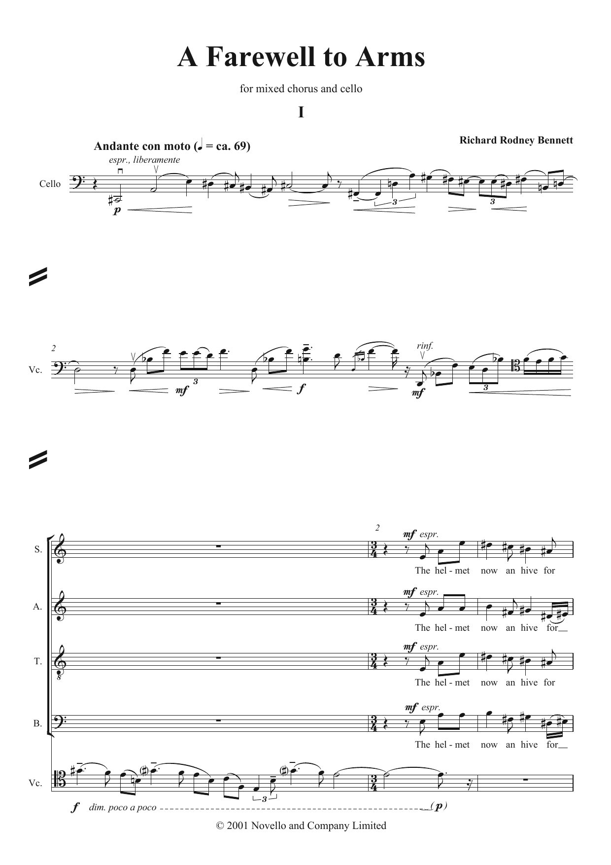 Richard Rodney Bennett Farewell To Arms sheet music notes and chords arranged for SATB Choir