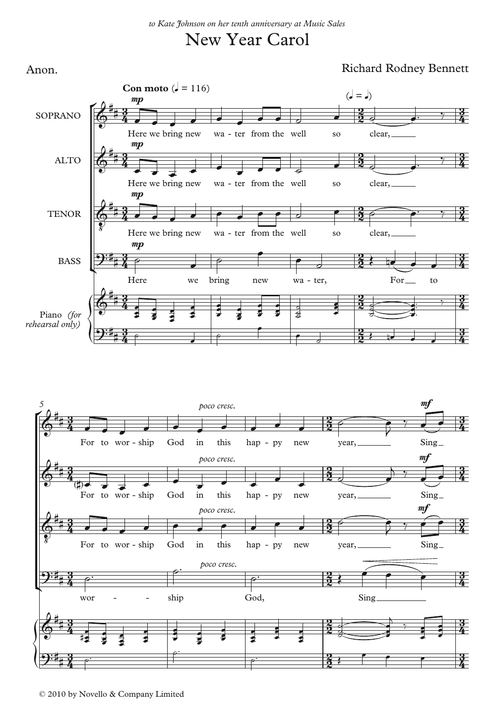 Richard Rodney Bennett New Year Carol sheet music notes and chords arranged for SATB Choir