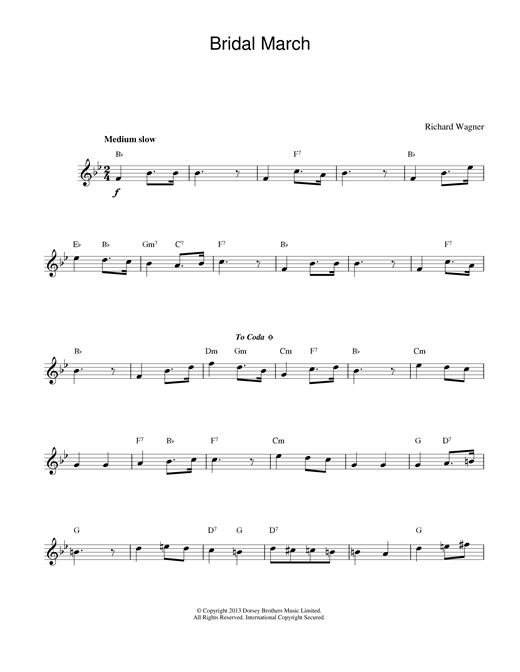 Richard Wagner Bridal March sheet music notes and chords. Download Printable PDF.