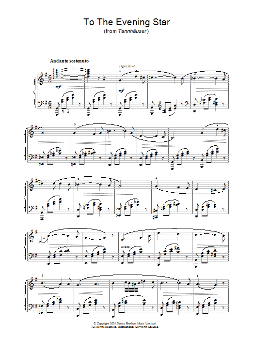 Richard Wagner To The Evening Star (from Tannhäuser) sheet music notes and chords. Download Printable PDF.