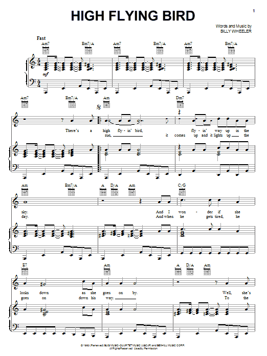 Richie Havens High Flying Bird sheet music notes and chords arranged for Piano, Vocal & Guitar Chords (Right-Hand Melody)