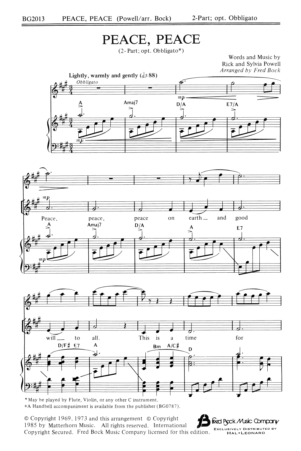 Rick & Sylvia Powell Peace, Peace (arr. Fred Bock) sheet music notes and chords arranged for 3-Part Mixed Choir