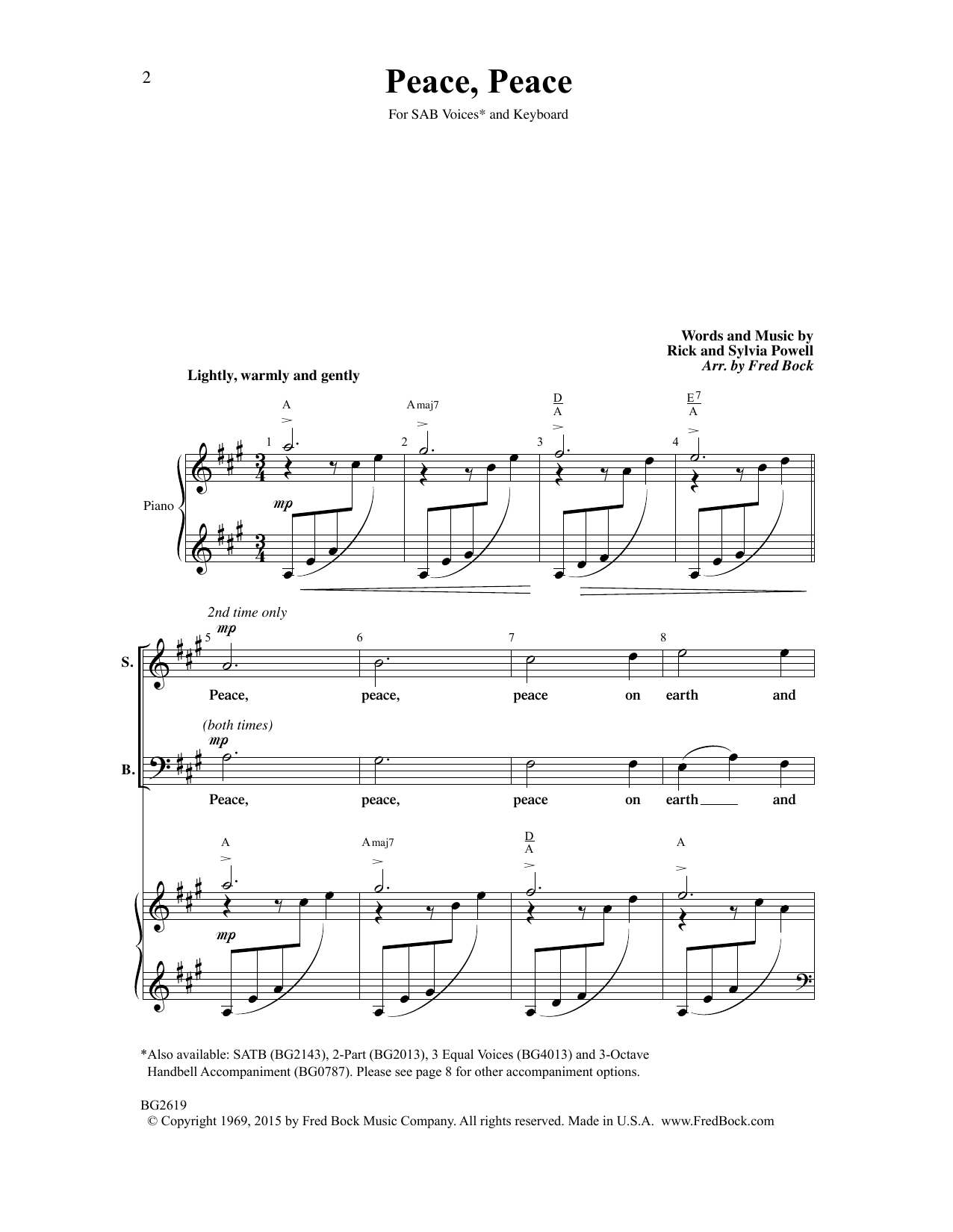 Rick and Sylvia Powell Peace, Peace (arr. Fred Bock) sheet music notes and chords arranged for SAB Choir