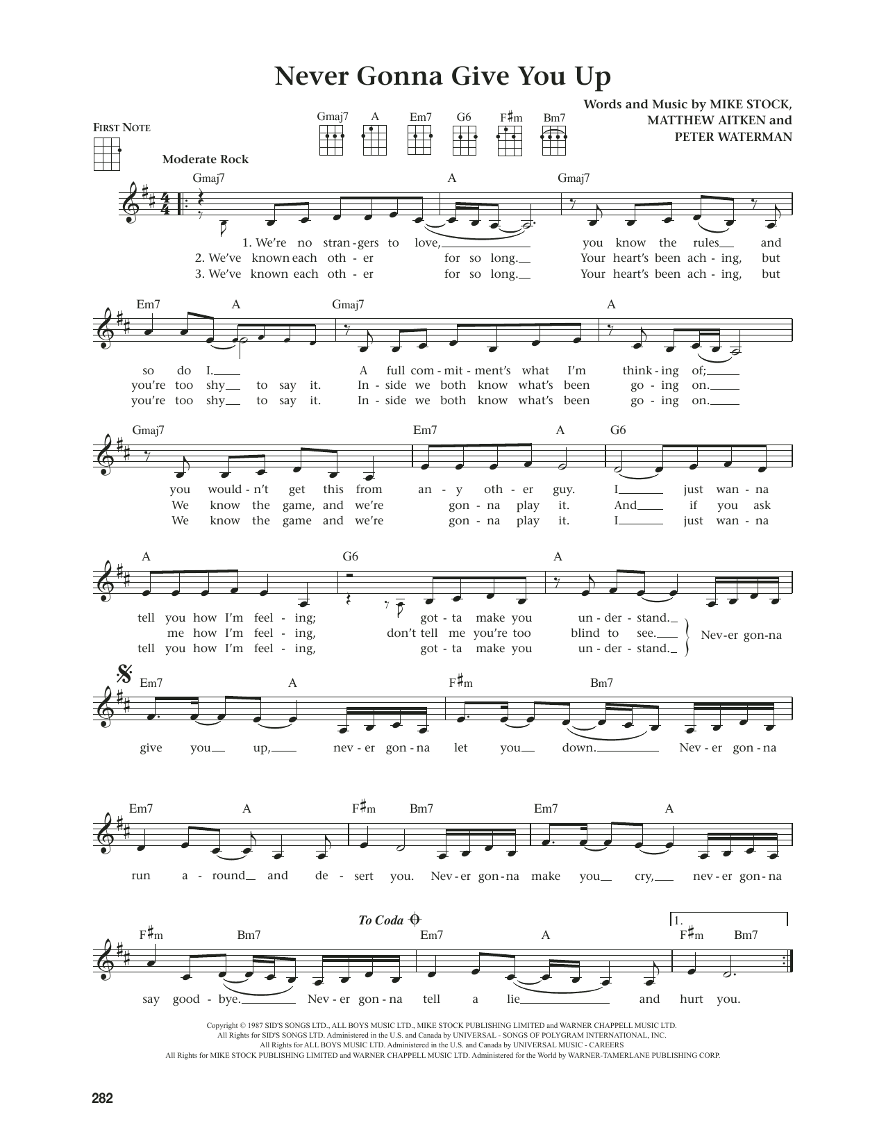 Rick Astley Never Gonna Give You Up (from The Daily Ukulele) (arr. Jim Beloff) sheet music notes and chords arranged for Ukulele