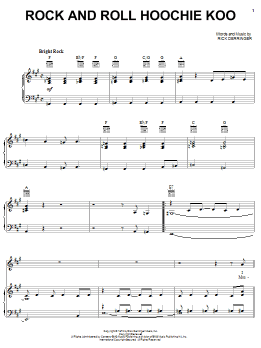 Rick Derringer Rock And Roll Hoochie Koo sheet music notes and chords arranged for Guitar Chords/Lyrics