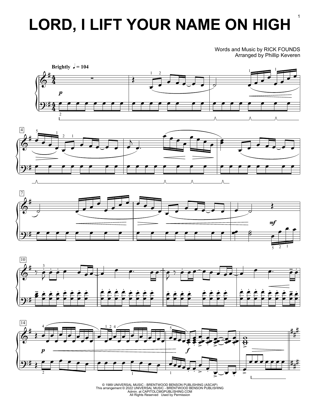 Rick Founds Lord, I Lift Your Name On High [Classical version] (arr. Phillip Keveren) sheet music notes and chords arranged for Piano Solo