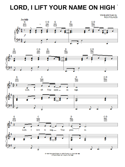 Rick Founds Lord, I Lift Your Name On High sheet music notes and chords arranged for Lead Sheet / Fake Book