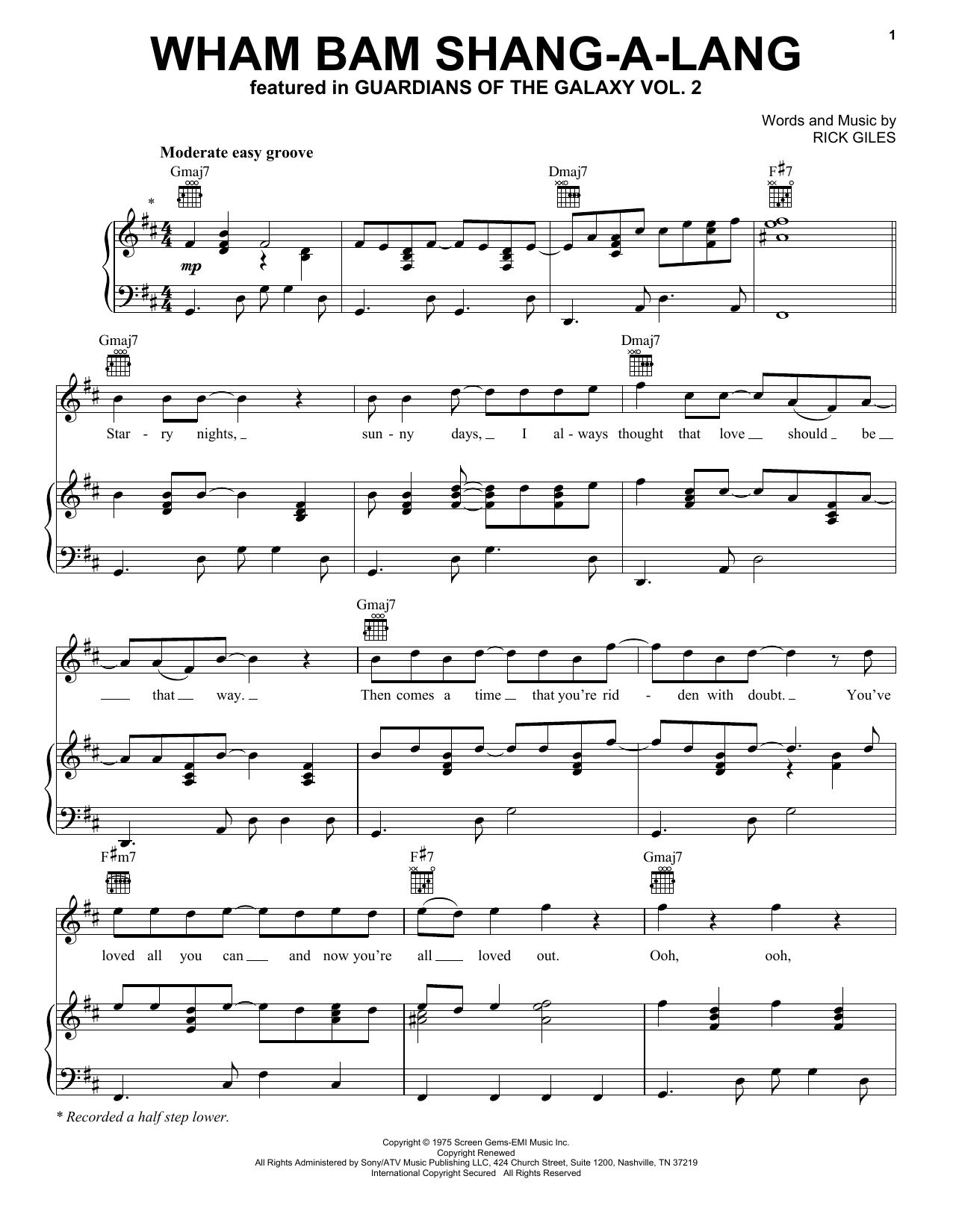 Rick Giles Wham Bam Shang-A-Lang sheet music notes and chords arranged for Piano, Vocal & Guitar Chords (Right-Hand Melody)