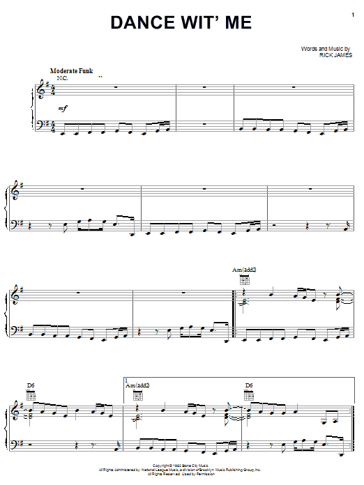 Rick James Dance Wit' Me sheet music notes and chords arranged for Piano, Vocal & Guitar Chords (Right-Hand Melody)