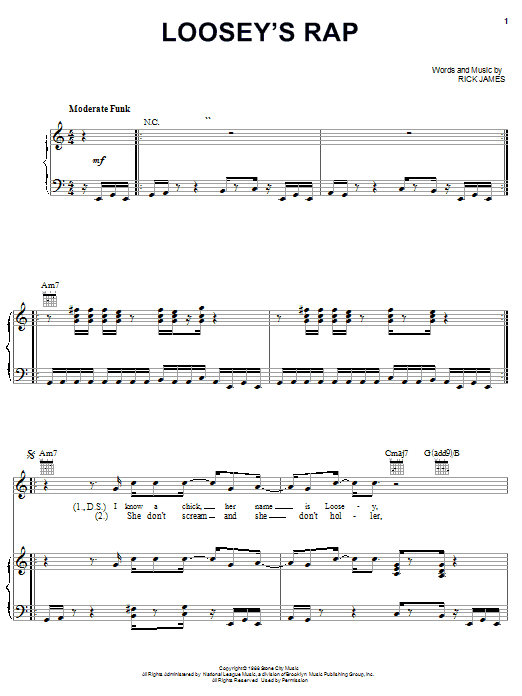 Rick James Loosey's Rap sheet music notes and chords arranged for Piano, Vocal & Guitar Chords (Right-Hand Melody)