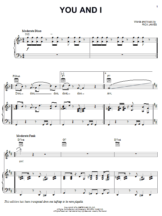 Rick James You And I sheet music notes and chords arranged for Piano, Vocal & Guitar Chords (Right-Hand Melody)