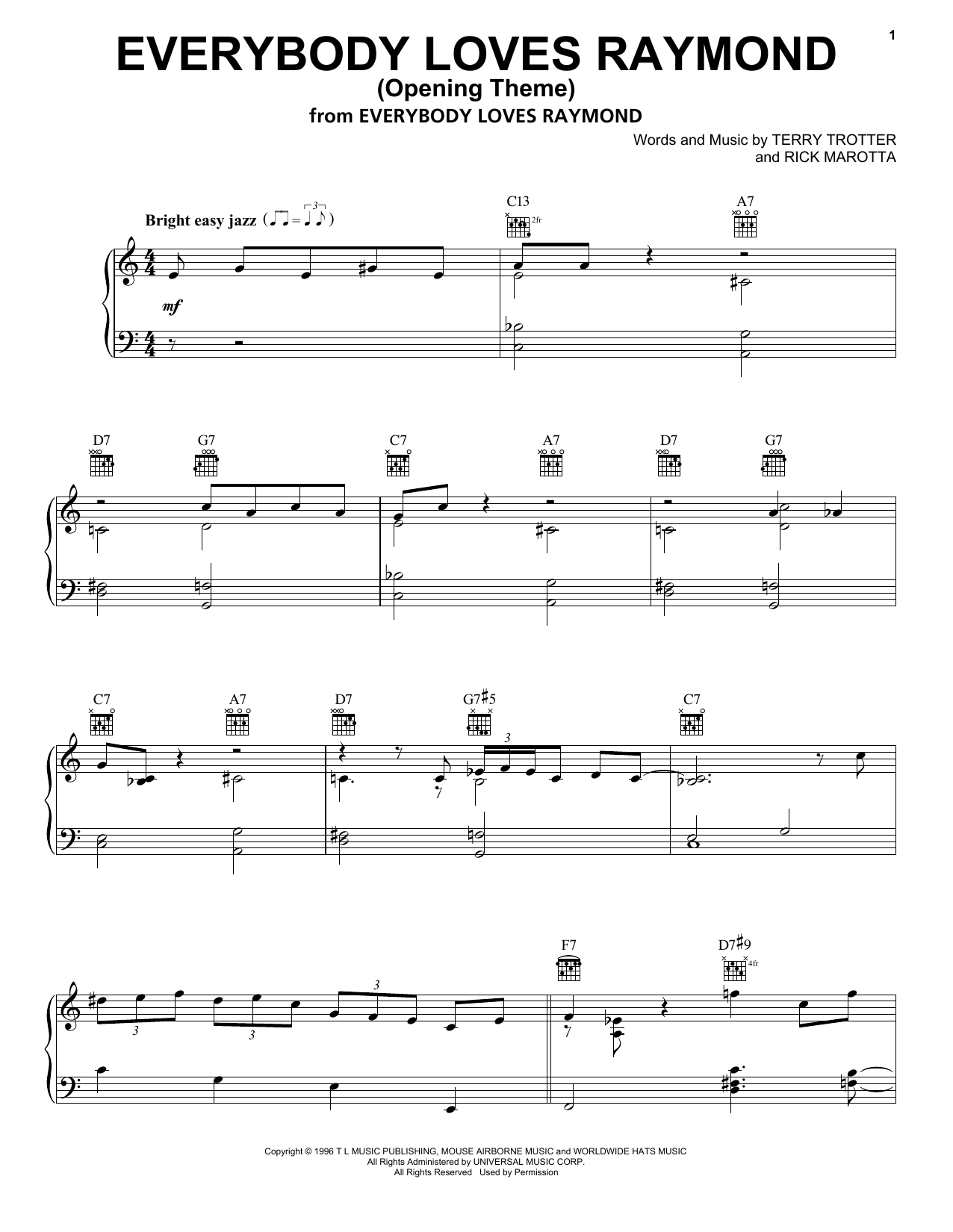 Rick Marotta and Terry Trotter Everybody Loves Raymond (Opening Theme) sheet music notes and chords arranged for Piano Solo