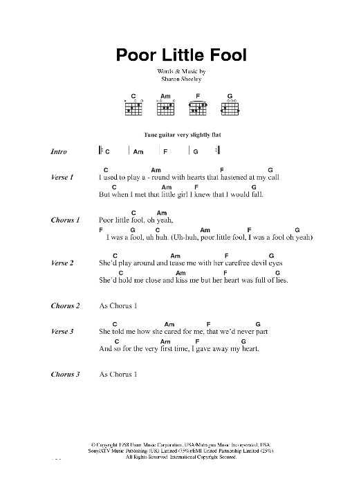 Rick Nelson Poor Little Fool sheet music notes and chords arranged for Guitar Chords/Lyrics