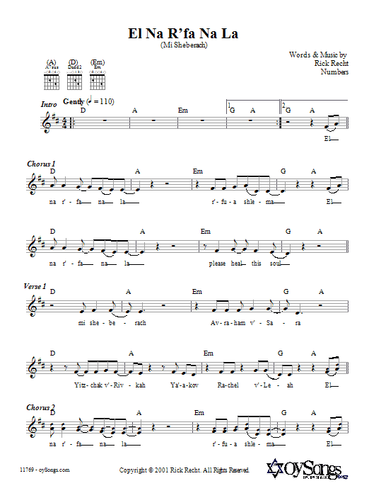 Rick Recht El Na R'fa Na La (Mi Sheberach) sheet music notes and chords arranged for Lead Sheet / Fake Book