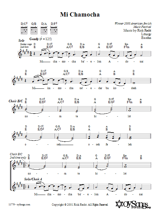 Rick Recht Mi Chamocha sheet music notes and chords arranged for Choir