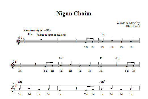 Rick Recht Nigun Chaim sheet music notes and chords arranged for Lead Sheet / Fake Book