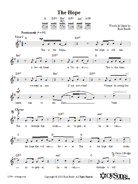 Rick Recht The Hope sheet music notes and chords arranged for Lead Sheet / Fake Book