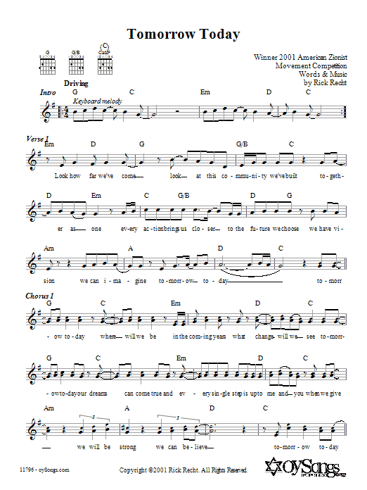 Rick Recht Tomorrow Today sheet music notes and chords arranged for Lead Sheet / Fake Book