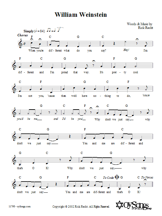 Rick Recht William Weinstein sheet music notes and chords arranged for Lead Sheet / Fake Book