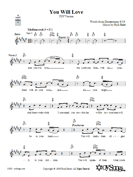 Rick Recht You Will Love (Tov Version) sheet music notes and chords arranged for Lead Sheet / Fake Book
