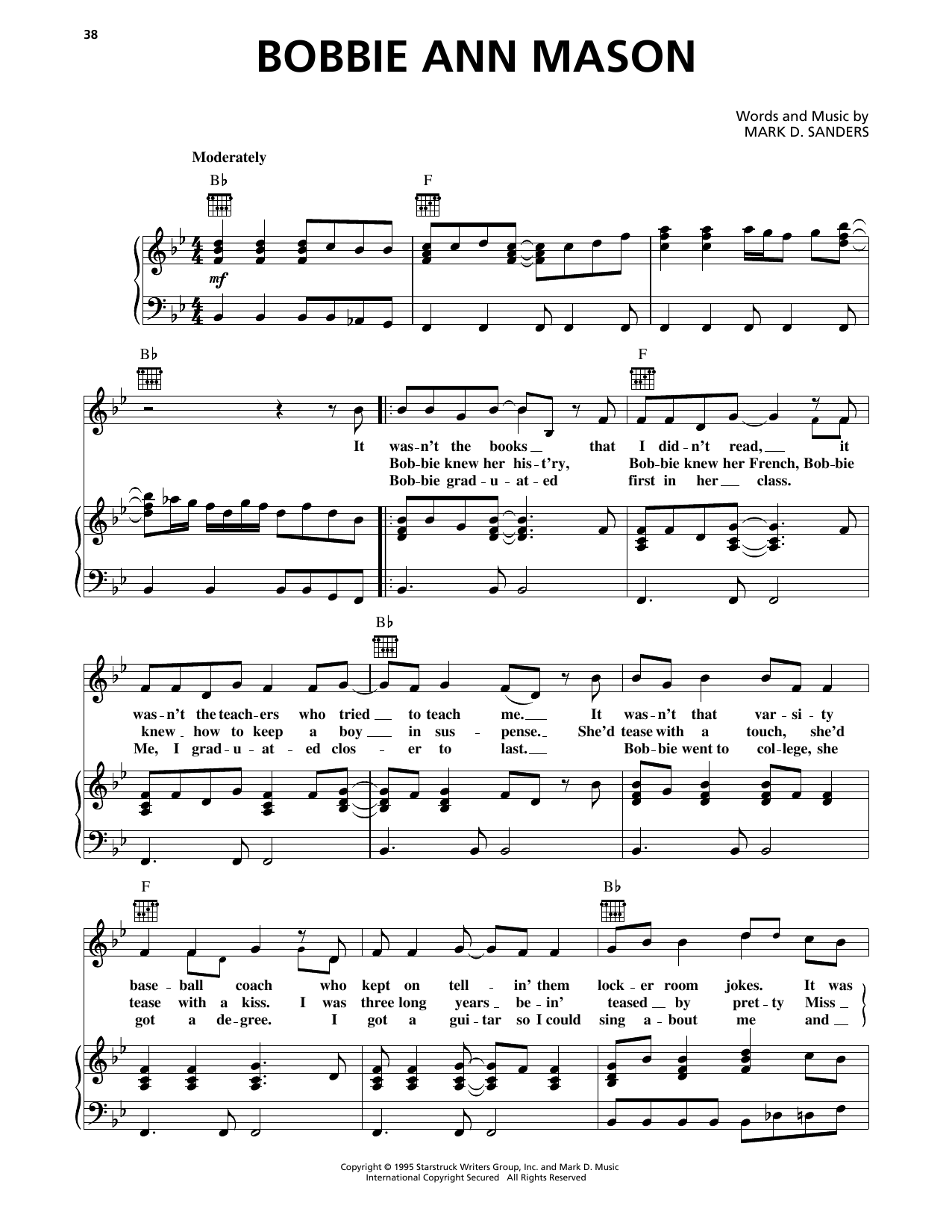 Rick Trevino Bobbie Ann Mason sheet music notes and chords arranged for Piano, Vocal & Guitar Chords (Right-Hand Melody)