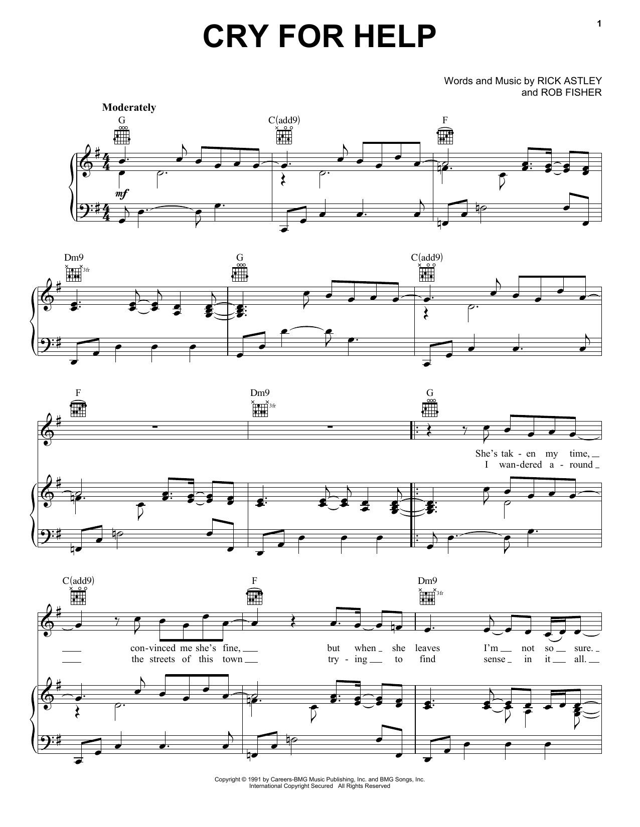 Rick Astley Cry For Help sheet music notes and chords arranged for Piano, Vocal & Guitar Chords (Right-Hand Melody)