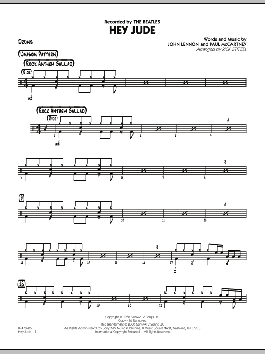 Rick Stitzel Hey Jude - Drums sheet music notes and chords. Download Printable PDF.
