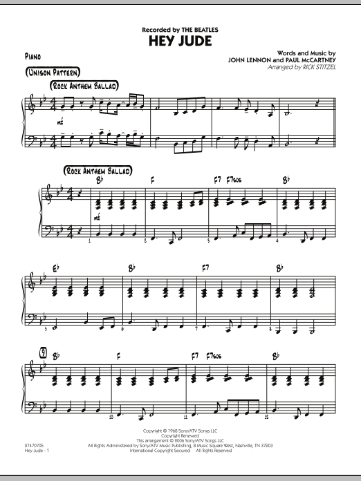 Rick Stitzel Hey Jude - Piano sheet music notes and chords. Download Printable PDF.
