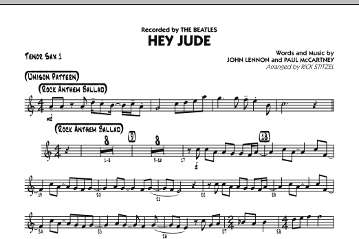 Rick Stitzel Hey Jude - Tenor Sax 1 sheet music notes and chords. Download Printable PDF.