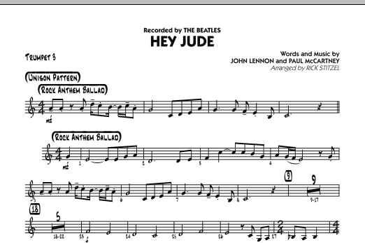 Rick Stitzel Hey Jude - Trumpet 3 sheet music notes and chords. Download Printable PDF.