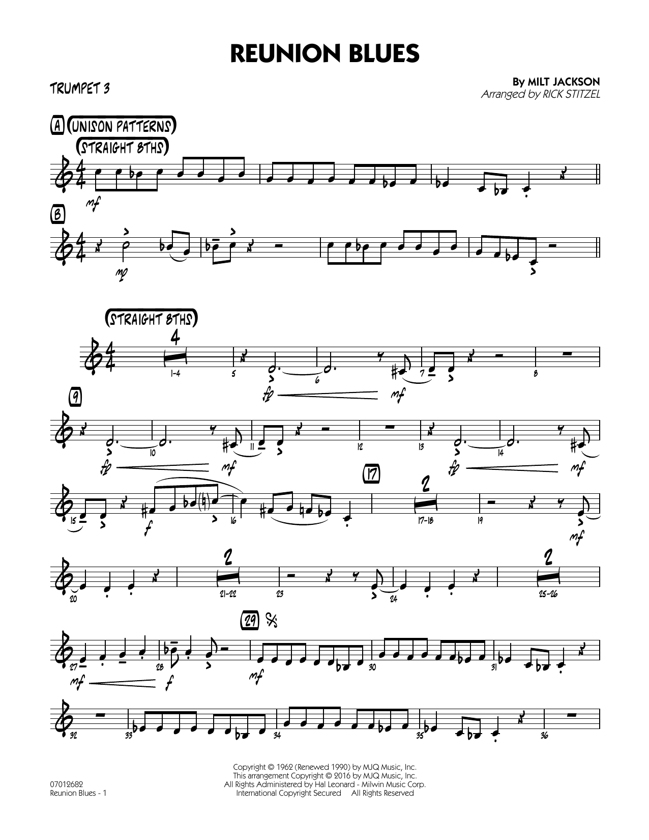 Rick Stitzel Reunion Blues - Trumpet 3 sheet music notes and chords arranged for Jazz Ensemble