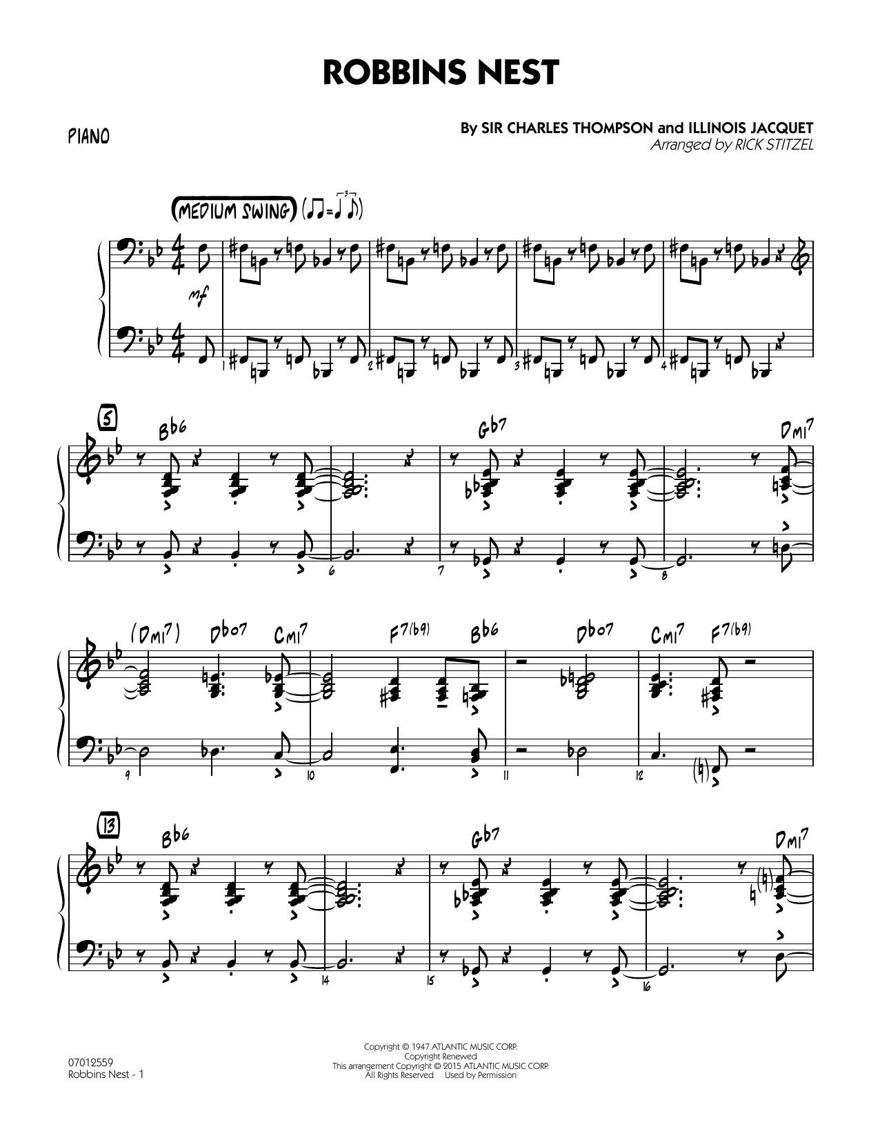 Rick Stitzel Robbins Nest - Piano sheet music notes and chords. Download Printable PDF.