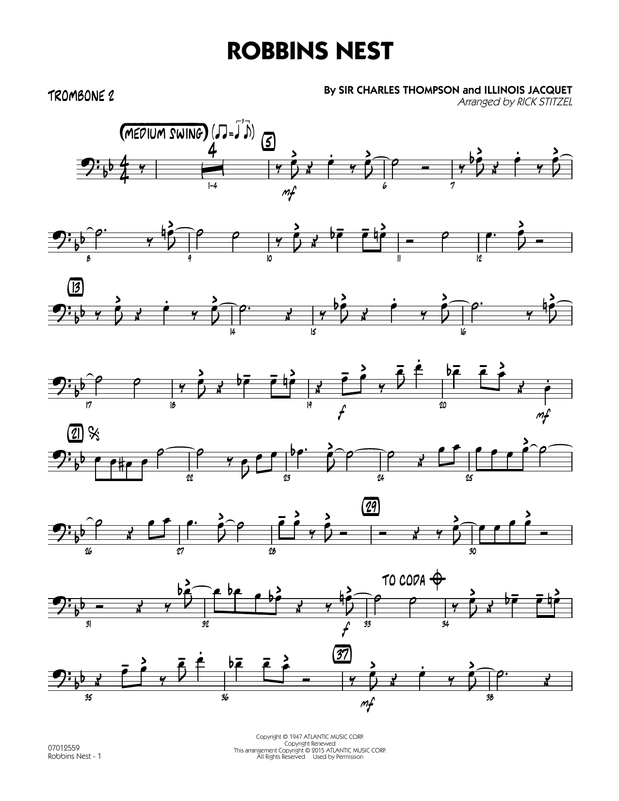 Rick Stitzel Robbins Nest - Trombone 2 sheet music notes and chords. Download Printable PDF.