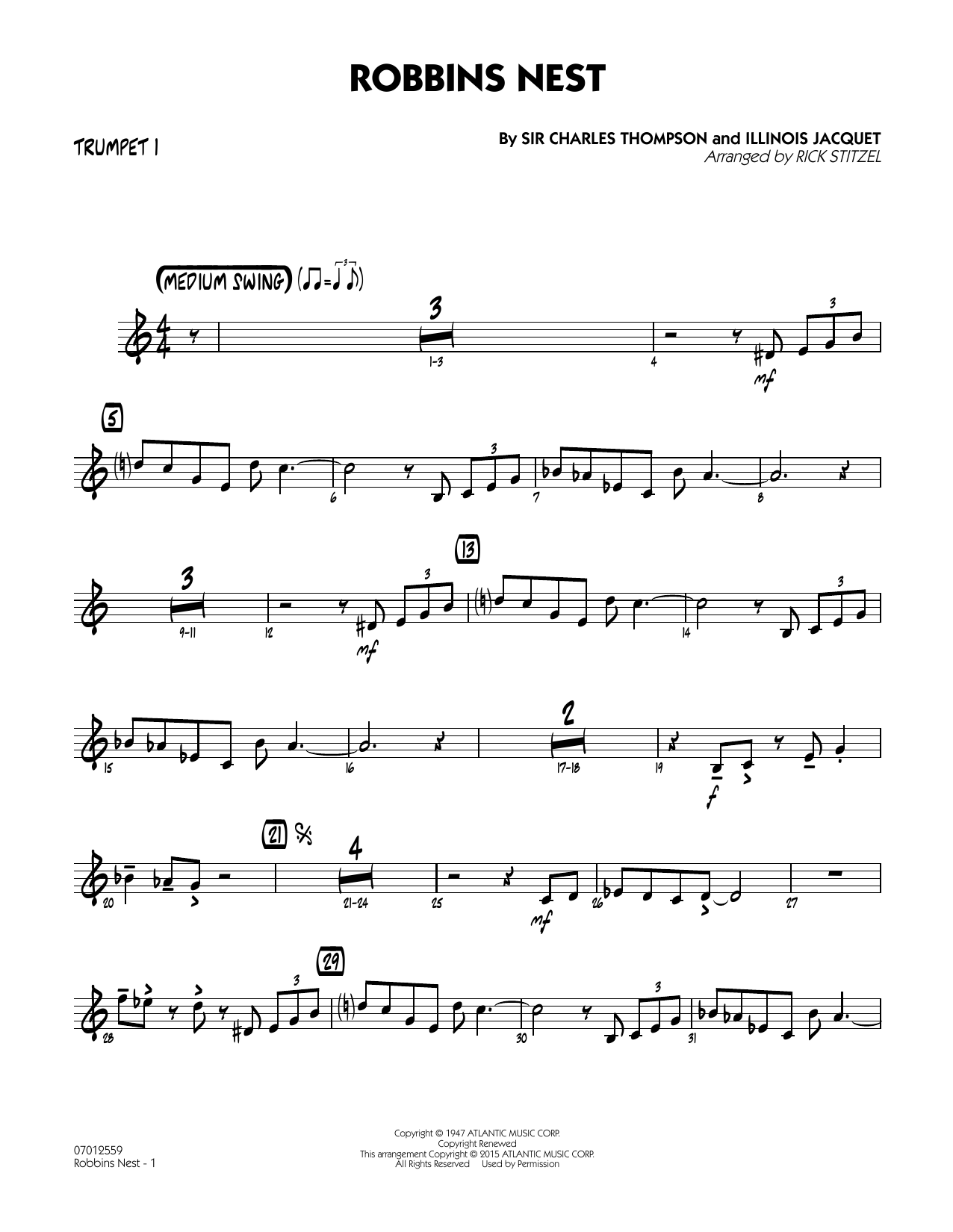 Rick Stitzel Robbins Nest - Trumpet 1 sheet music notes and chords. Download Printable PDF.