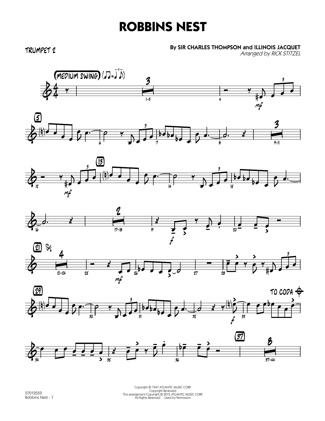 Rick Stitzel Robbins Nest - Trumpet 2 sheet music notes and chords. Download Printable PDF.