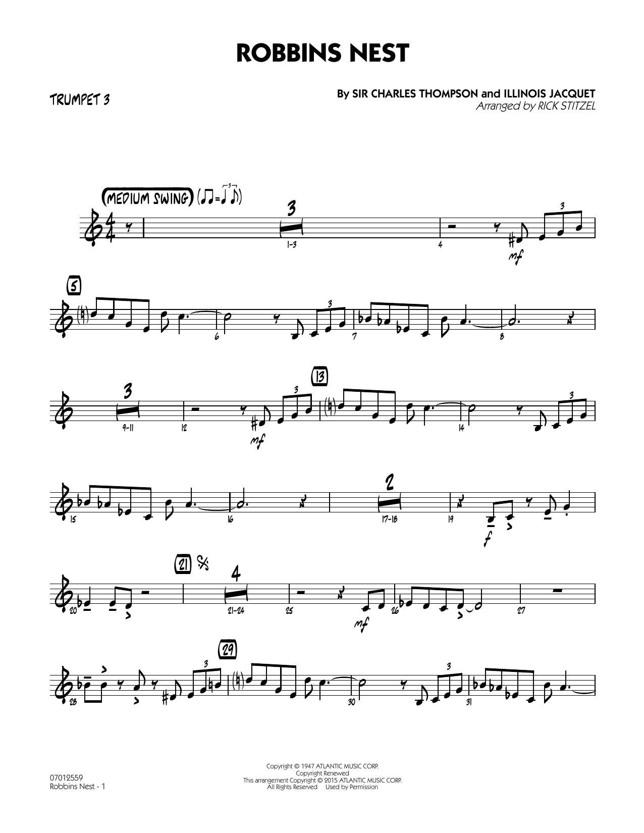 Rick Stitzel Robbins Nest - Trumpet 3 sheet music notes and chords. Download Printable PDF.