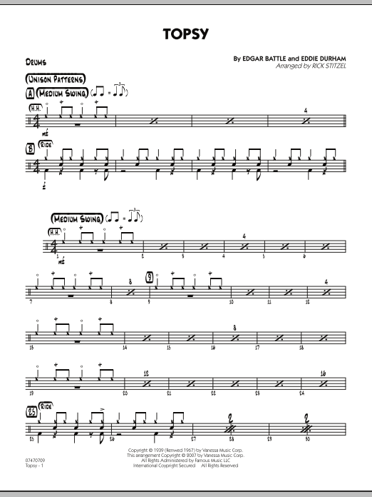 Rick Stitzel Topsy - Drums sheet music notes and chords. Download Printable PDF.
