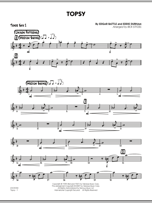 Rick Stitzel Topsy - Tenor Sax 2 sheet music notes and chords. Download Printable PDF.