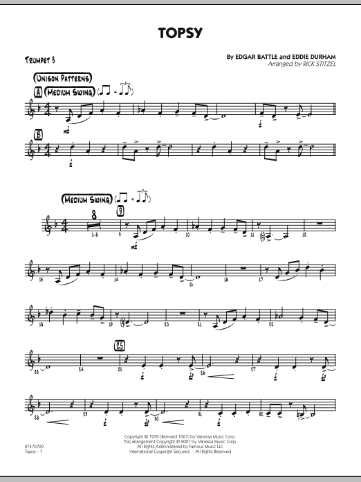 Rick Stitzel Topsy - Trumpet 3 sheet music notes and chords. Download Printable PDF.